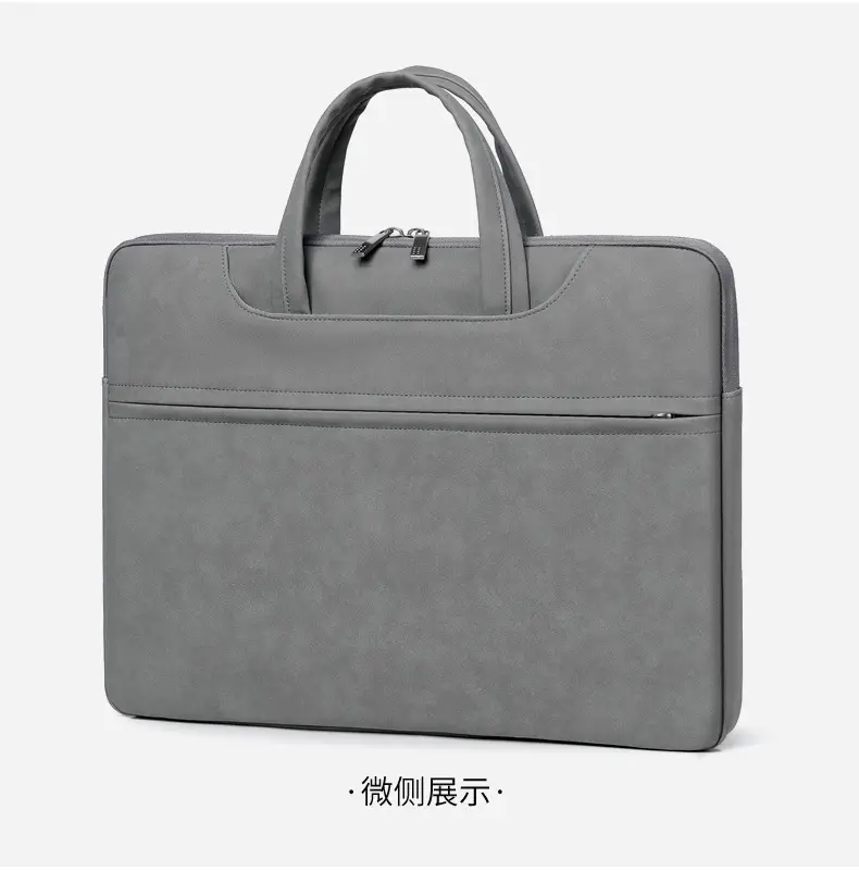 Grey PU Leather Laptop Bag Women Tablet iPad Protective Bag Lightweight Shoulder Bag — feature 28