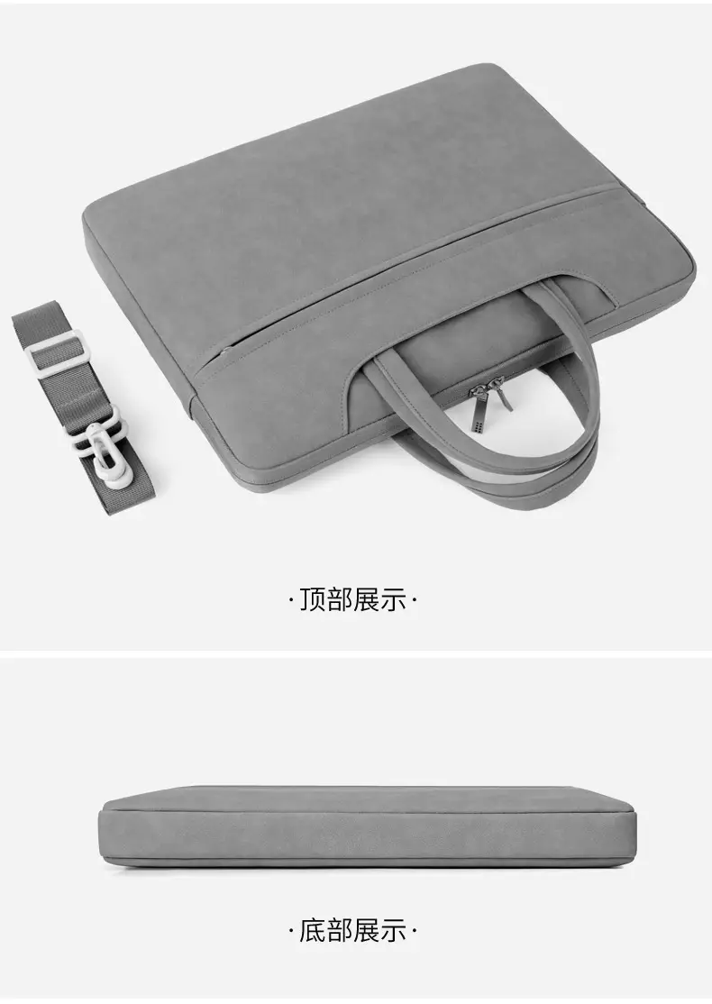 Grey PU Leather Laptop Bag Women Tablet iPad Protective Bag Lightweight Shoulder Bag — feature 30
