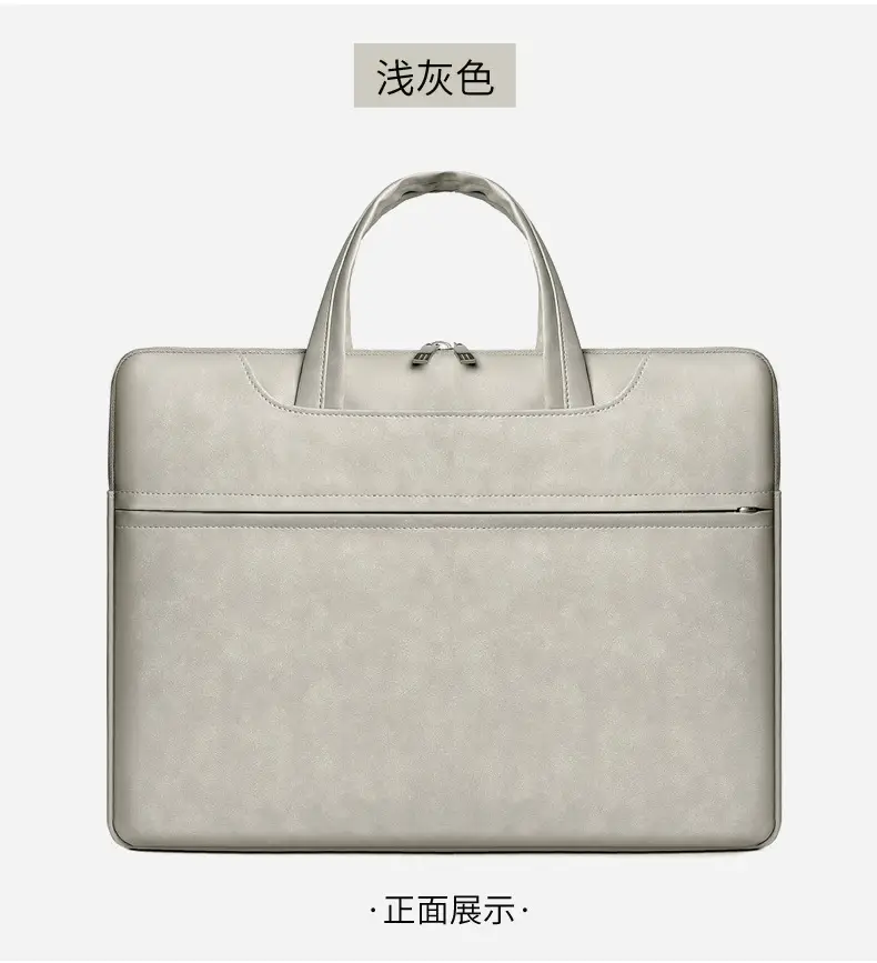 Grey PU Leather Laptop Bag Women Tablet iPad Protective Bag Lightweight Shoulder Bag — feature 31