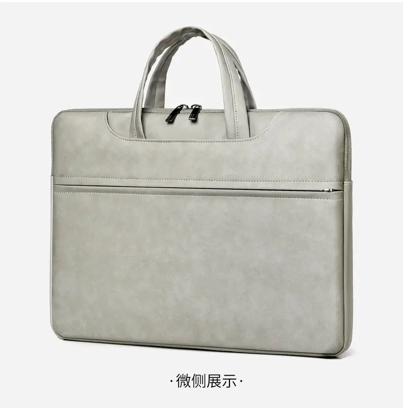 Grey PU Leather Laptop Bag Women Tablet iPad Protective Bag Lightweight Shoulder Bag — feature 32
