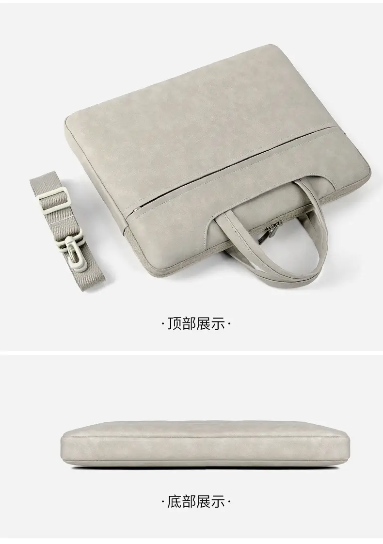 Grey PU Leather Laptop Bag Women Tablet iPad Protective Bag Lightweight Shoulder Bag — feature 34