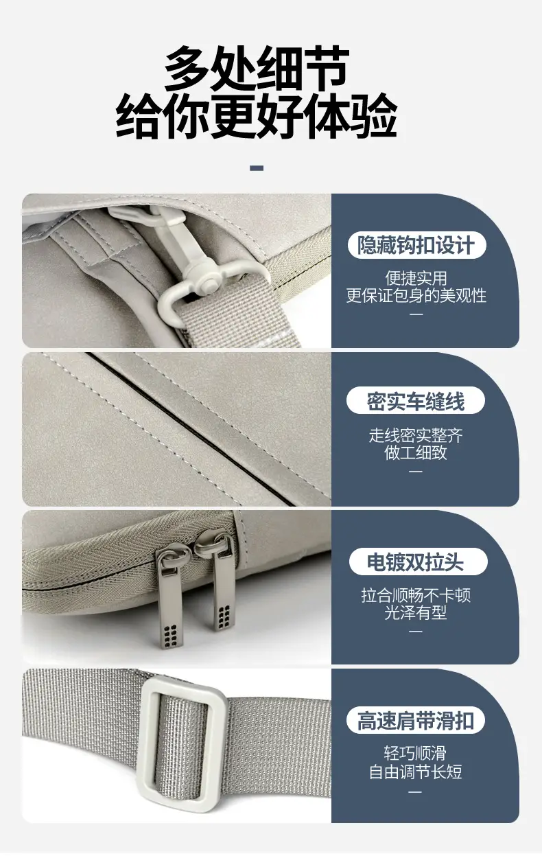Grey PU Leather Laptop Bag Women Tablet iPad Protective Bag Lightweight Shoulder Bag — feature 7