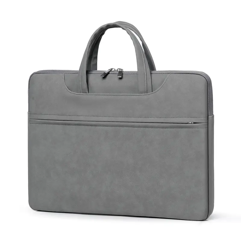 Grey PU Leather Laptop Bag Women Tablet iPad Protective Bag Lightweight Shoulder Bag - Image 4