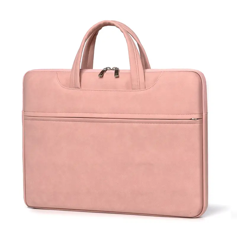 Grey PU Leather Laptop Bag Women Tablet iPad Protective Bag Lightweight Shoulder Bag - Image 5