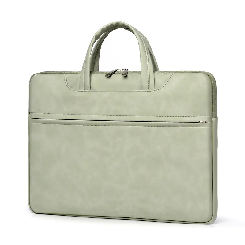 Grey PU Leather Laptop Bag Women Tablet iPad Protective Bag Lightweight Shoulder Bag - Image 2