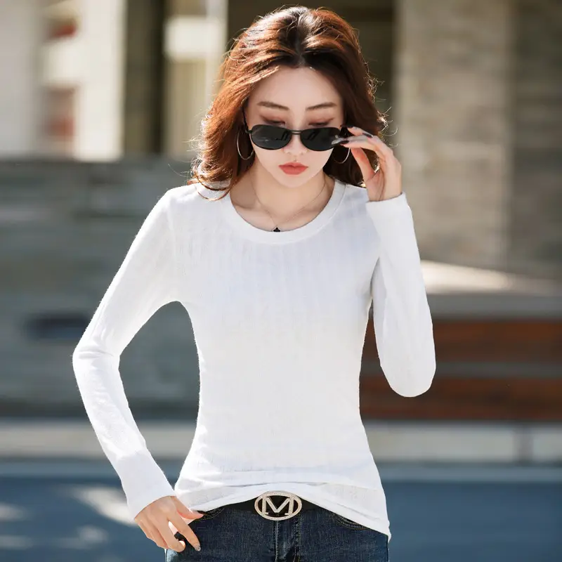 Women's 2024 Cotton Long Sleeve T-Shirt Brown - Image 3