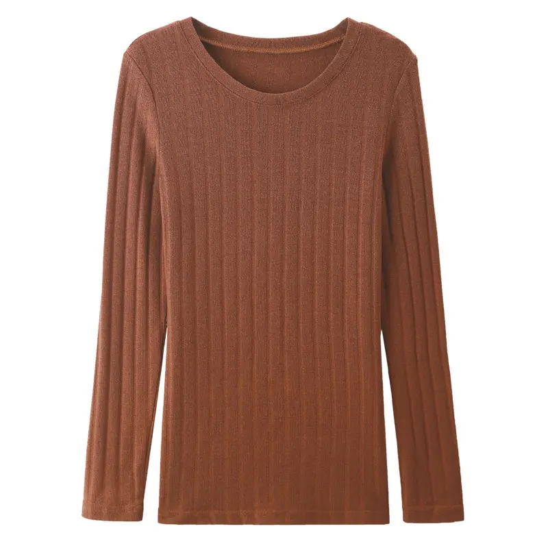 Women's 2024 Cotton Long Sleeve T-Shirt Brown - Image 5