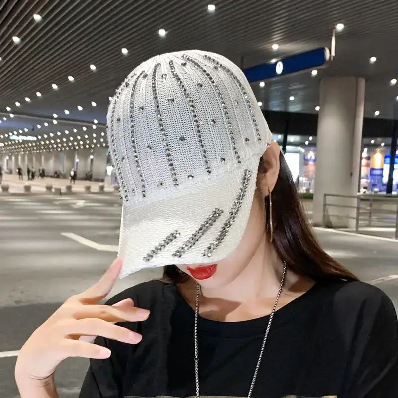 Women Korean Style Mesh Baseball Cap with Rhinestones - Image 5