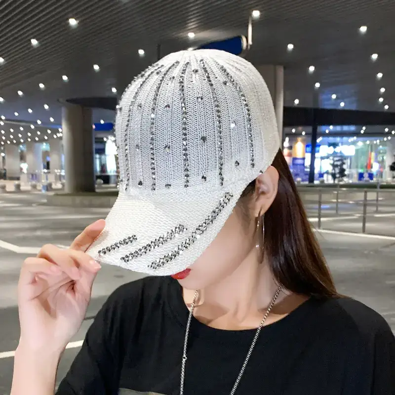 Women Korean Style Mesh Baseball Cap with Rhinestones - Image 6
