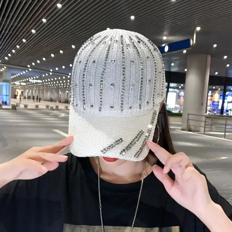Women Korean Style Mesh Baseball Cap with Rhinestones - Image 7