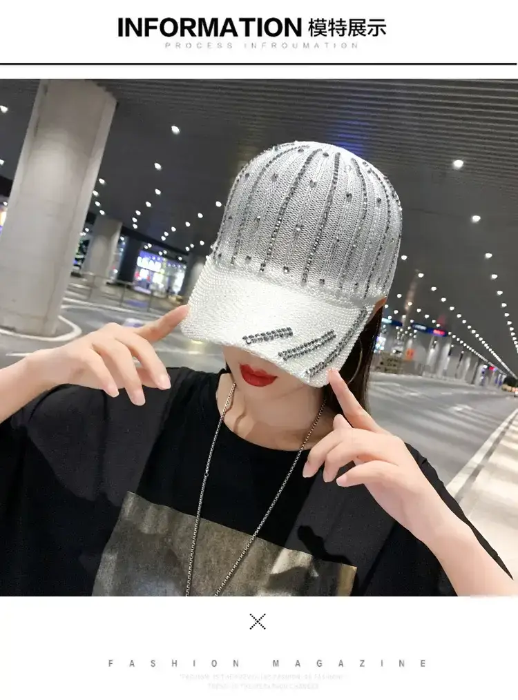 Women Korean Style Mesh Baseball Cap with Rhinestones — feature 3
