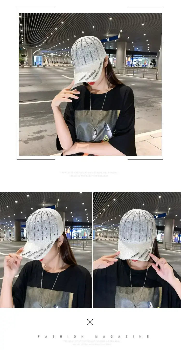 Women Korean Style Mesh Baseball Cap with Rhinestones — feature 4