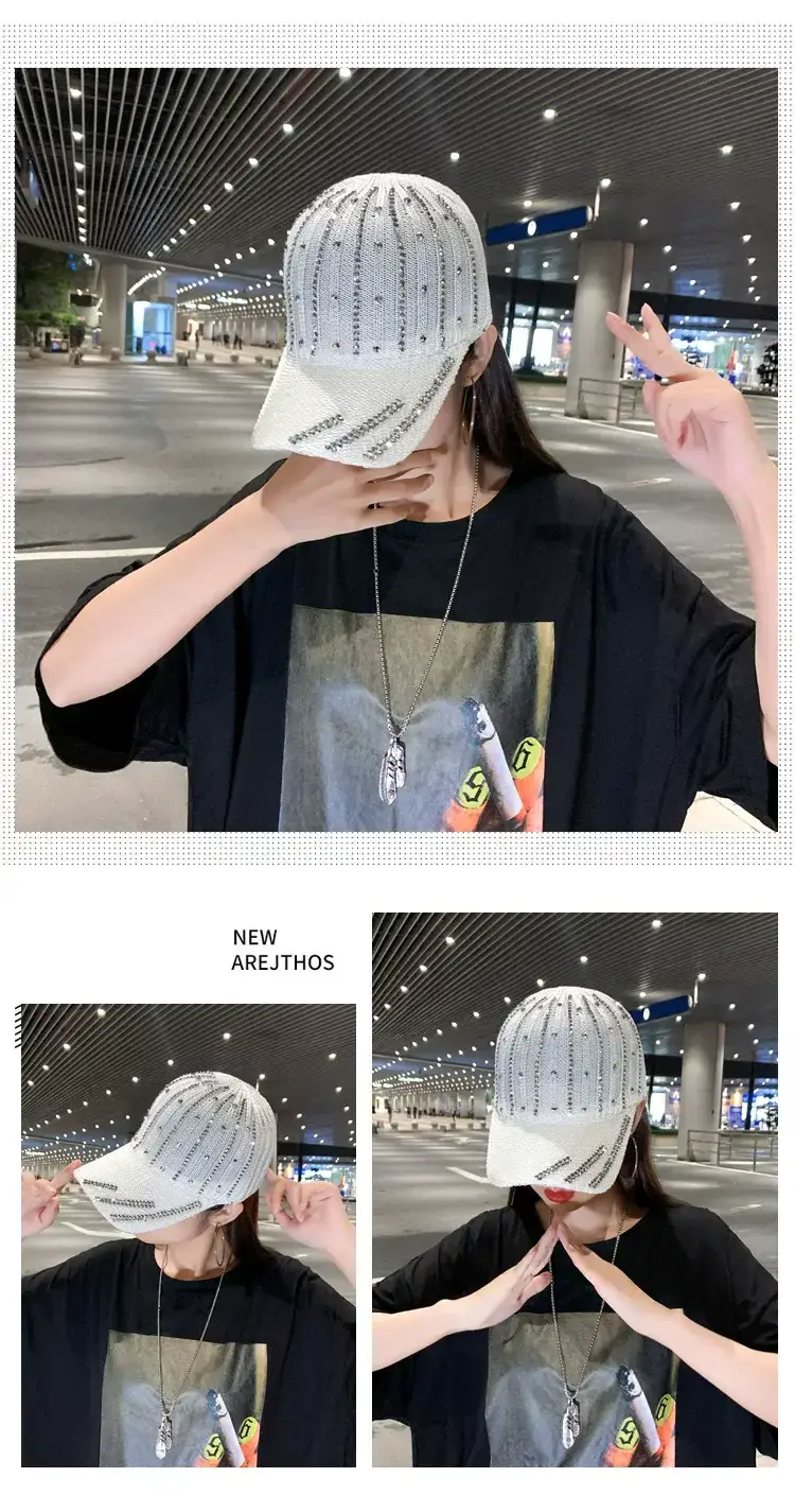 Women Korean Style Mesh Baseball Cap with Rhinestones — feature 5