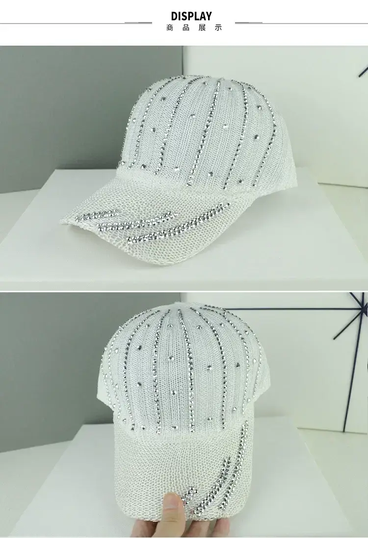 Women Korean Style Mesh Baseball Cap with Rhinestones — feature 6