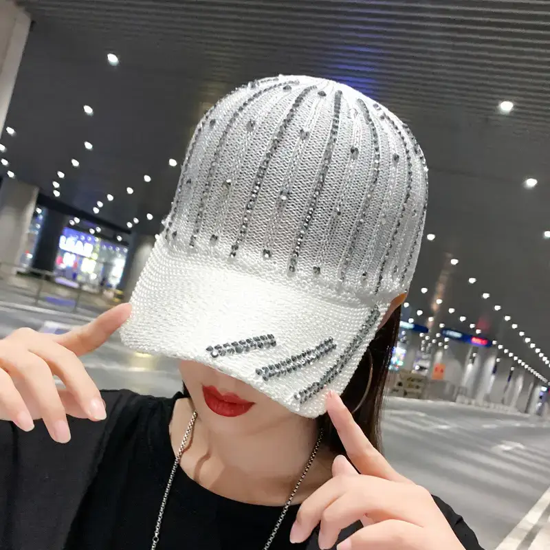Women Korean Style Mesh Baseball Cap with Rhinestones - Image 2