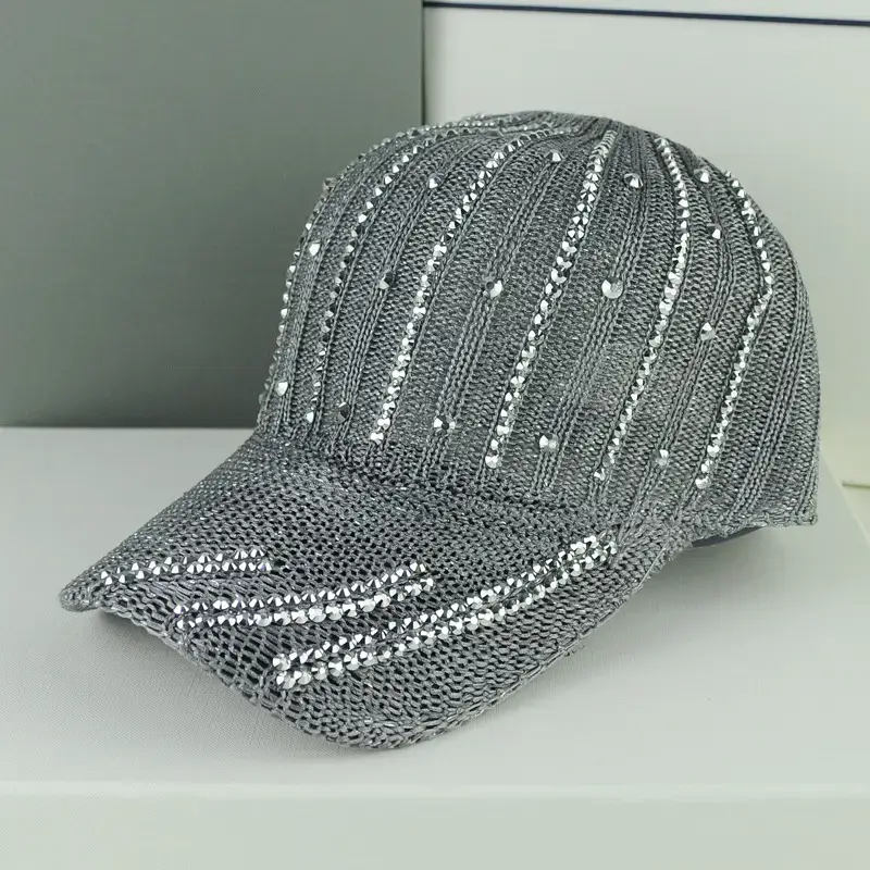 Women Korean Style Mesh Baseball Cap with Rhinestones - Image 3