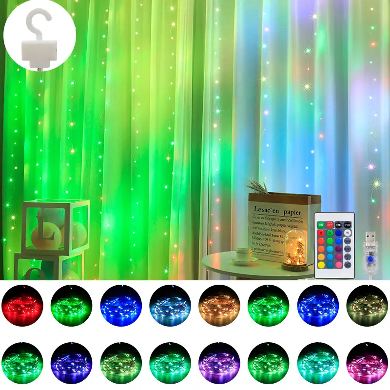 USB Color-Changing Curtain Lights 16-Color Remote Control - Image 3