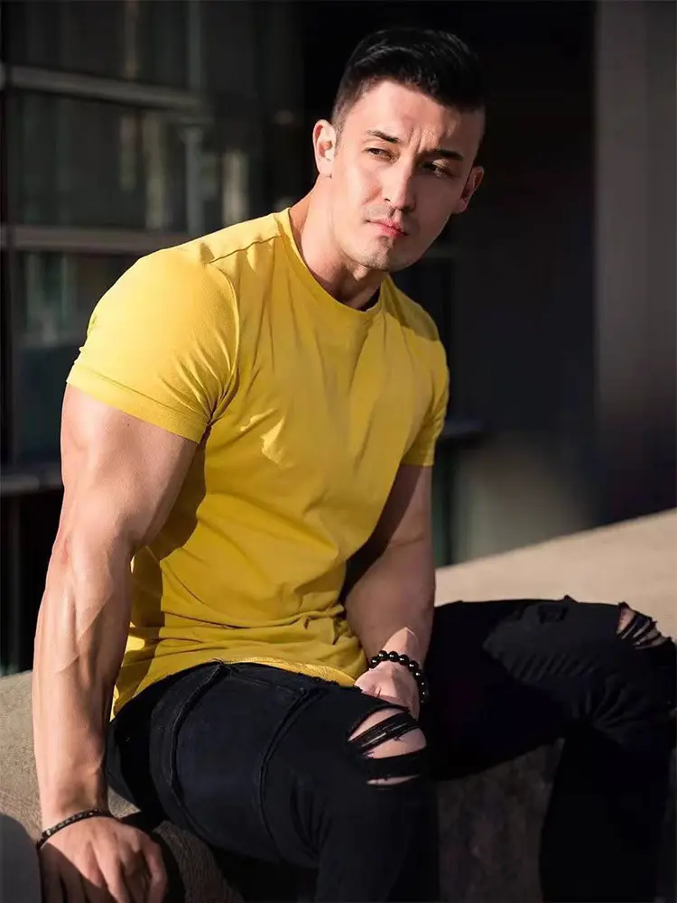 Men's Tight Blue T-Shirt Short Sleeve Sports Fitness - Image 17
