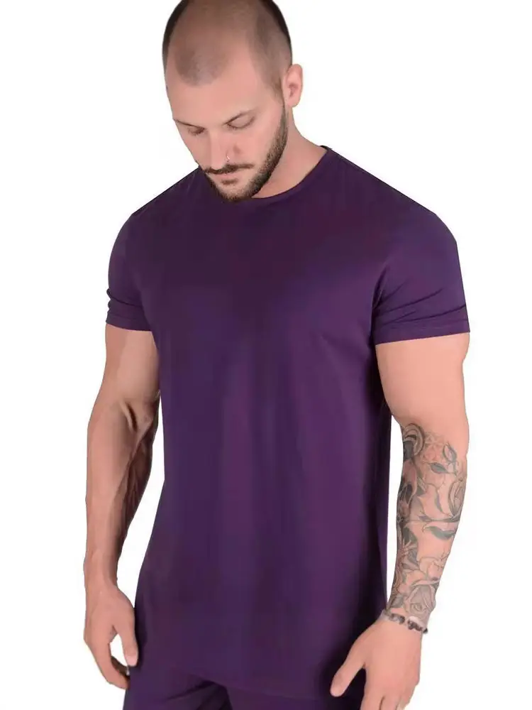 Men's Tight Blue T-Shirt Short Sleeve Sports Fitness - Image 19