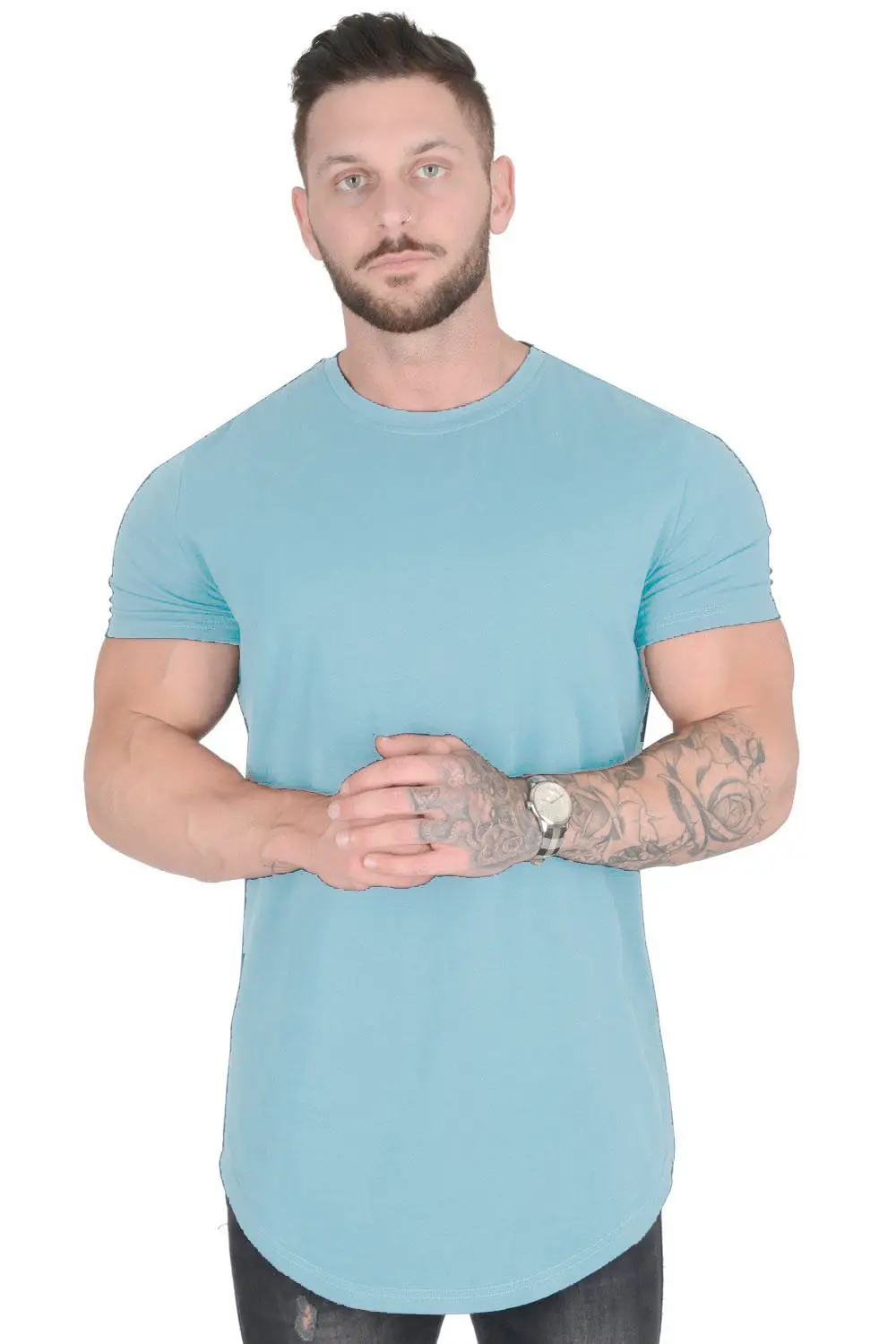 Men's Tight Blue T-Shirt Short Sleeve Sports Fitness - Image 15