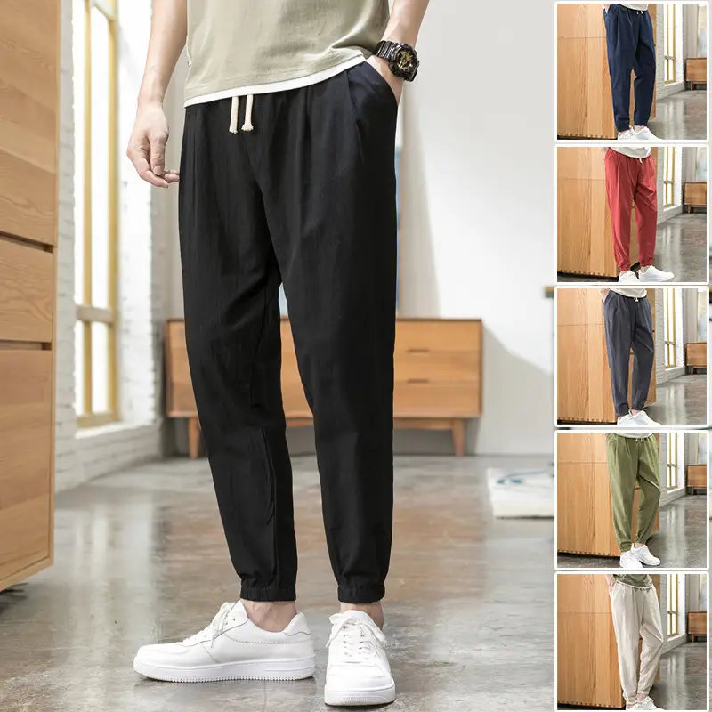 Men Linen Casual Pants Loose Fit Sports Pants - Image 7