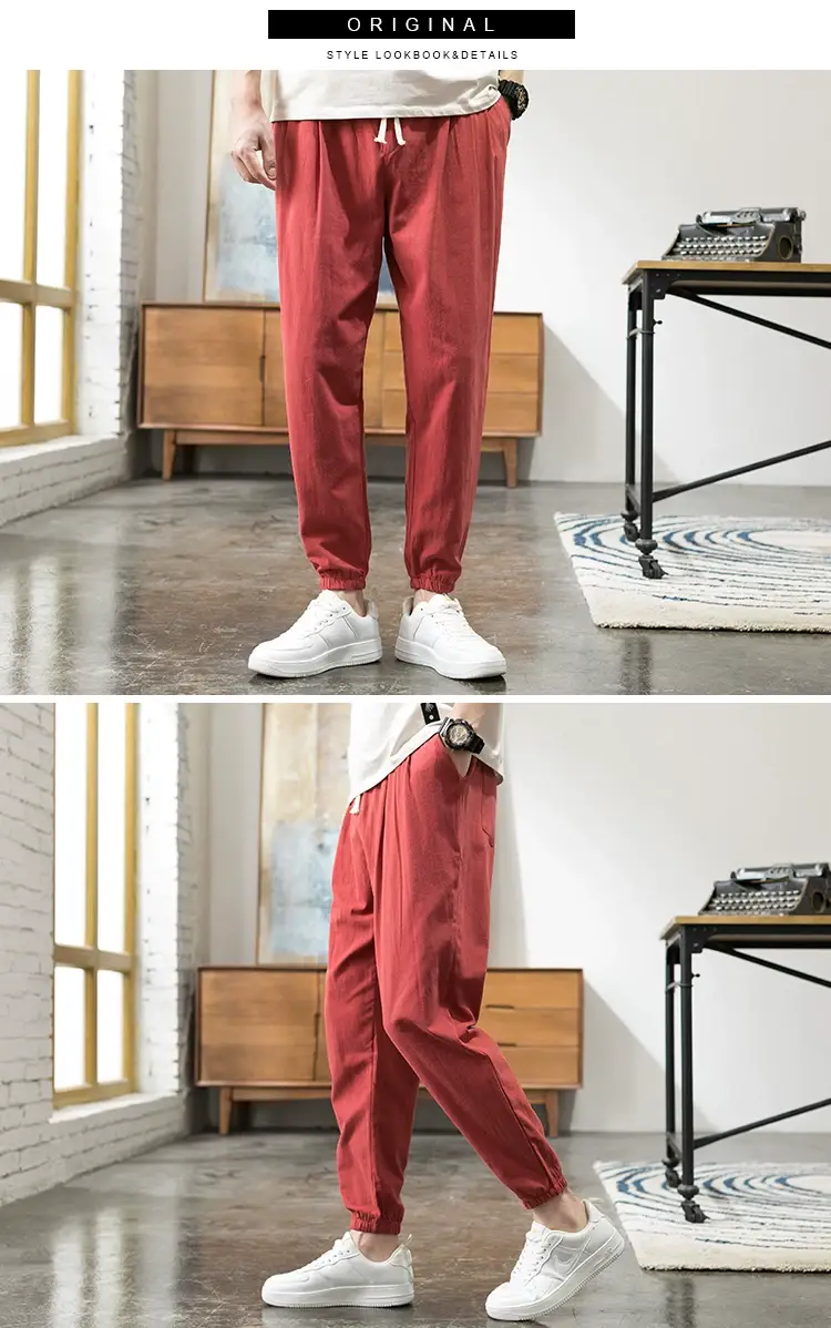 Men Linen Casual Pants Loose Fit Sports Pants — feature 12