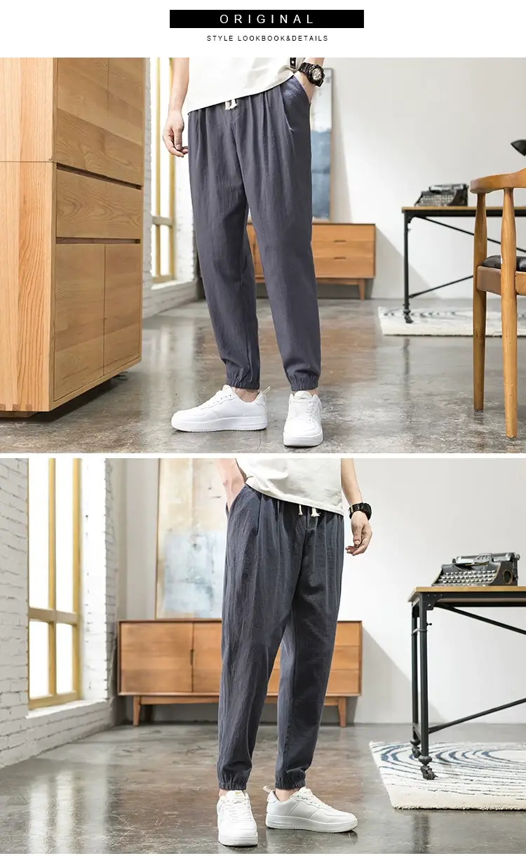 Men Linen Casual Pants Loose Fit Sports Pants — feature 14