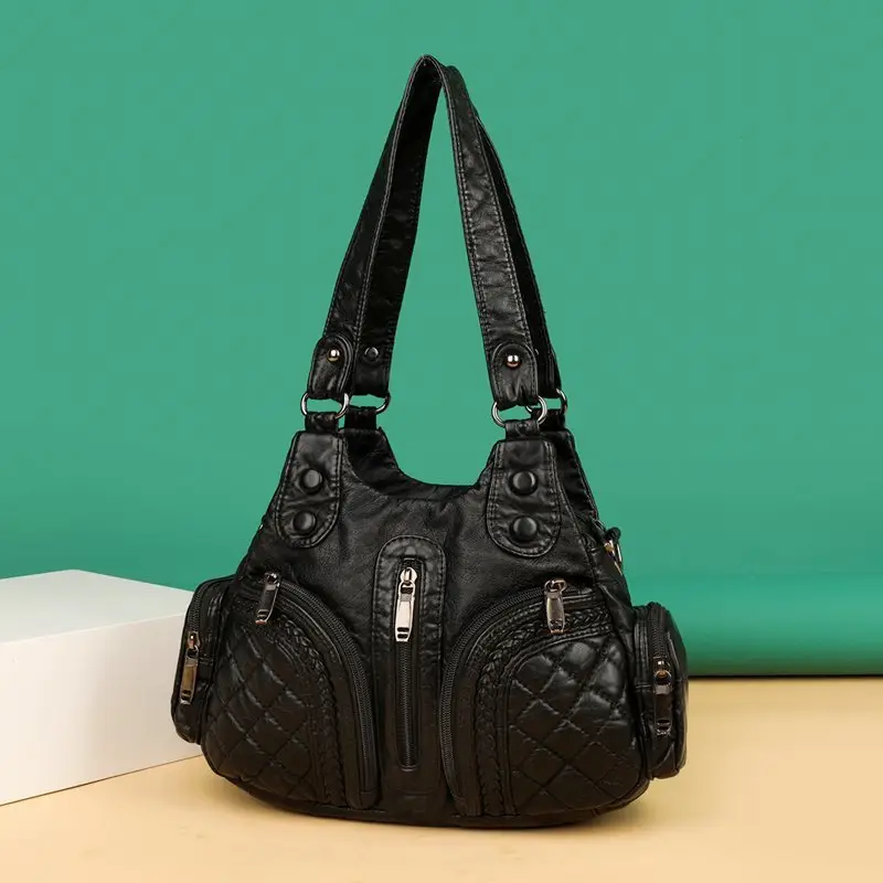 Korean-style Shoulder Bag for Women, Washable Soft Leather, Large Capacity, Crossbody Design