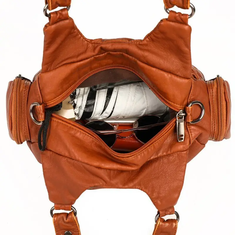 Korean-style Shoulder Bag for Women, Washable Soft Leather, Large Capacity, Crossbody Design