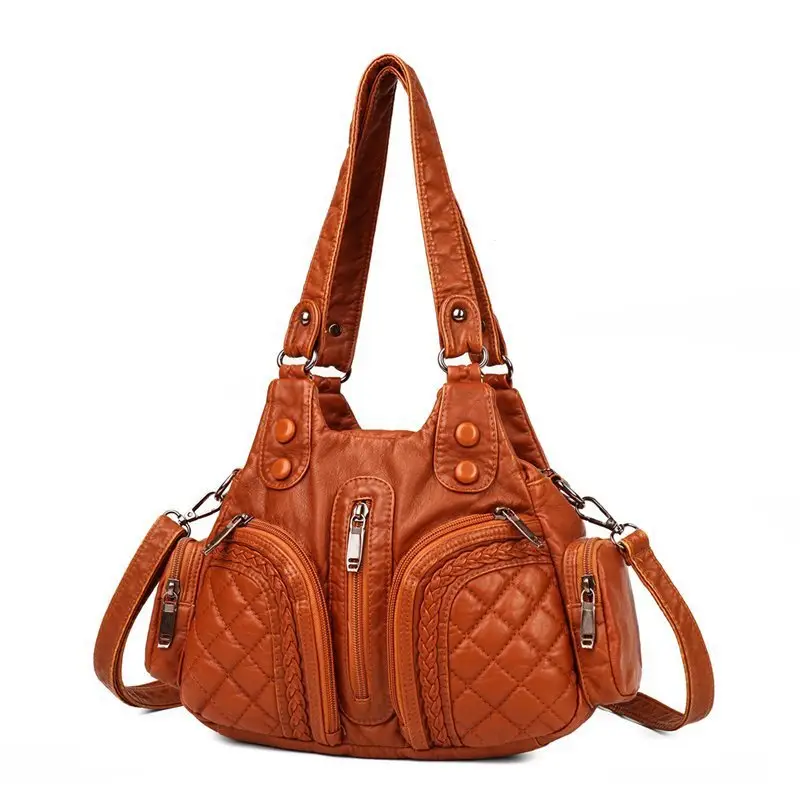 Korean-style Shoulder Bag for Women, Washable Soft Leather, Large Capacity, Crossbody Design