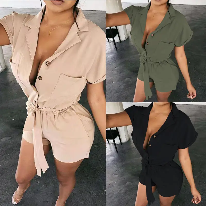 Women's Belted Shorts Set Summer Casual Belted Shorts