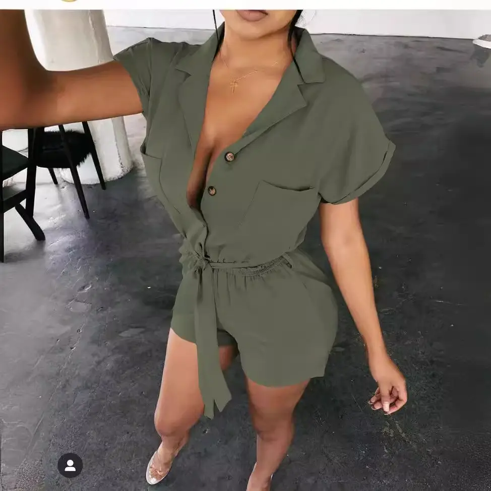 Women's Belted Shorts Set Summer Casual Belted Shorts