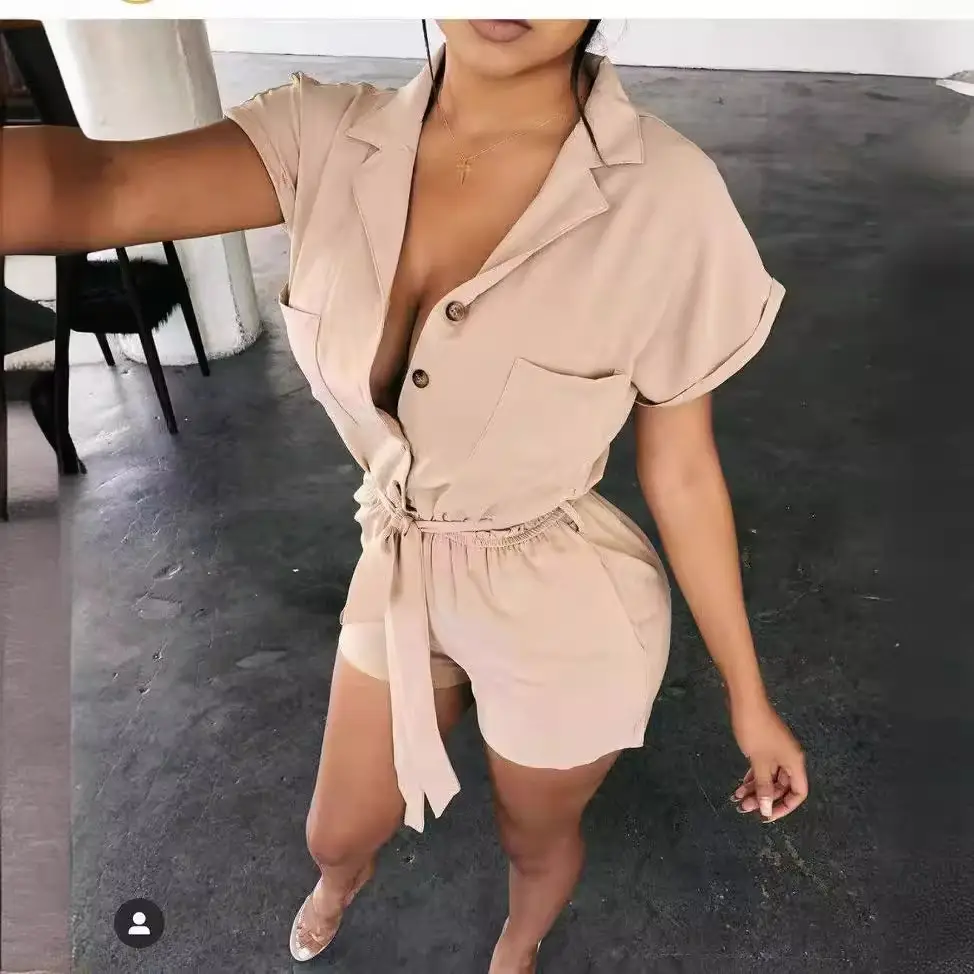 Women's Belted Shorts Set Summer Casual Belted Shorts