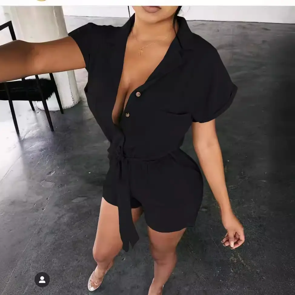 Women's Belted Shorts Set Summer Casual Belted Shorts