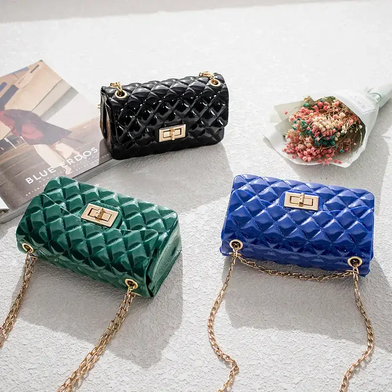 Women's Crossbody Bags Set Black Blue Green Diamond Lattice Chain - Image 9