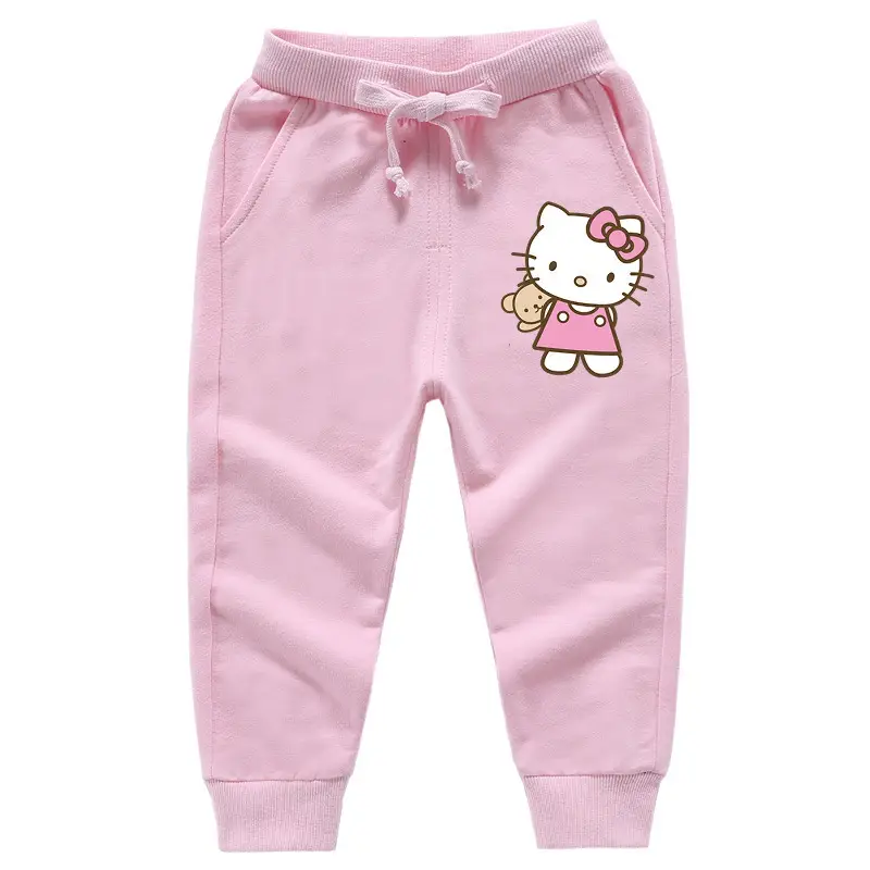 Kitty Print Pure Cotton Leg Trousers for Girls - Image 11