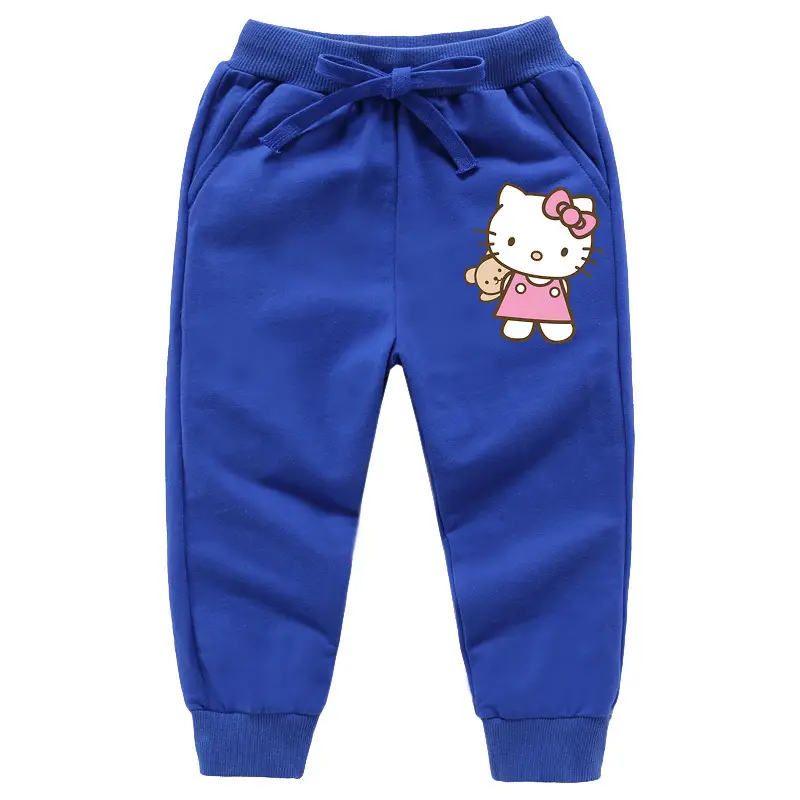 Kitty Print Pure Cotton Leg Trousers for Girls - Image 9