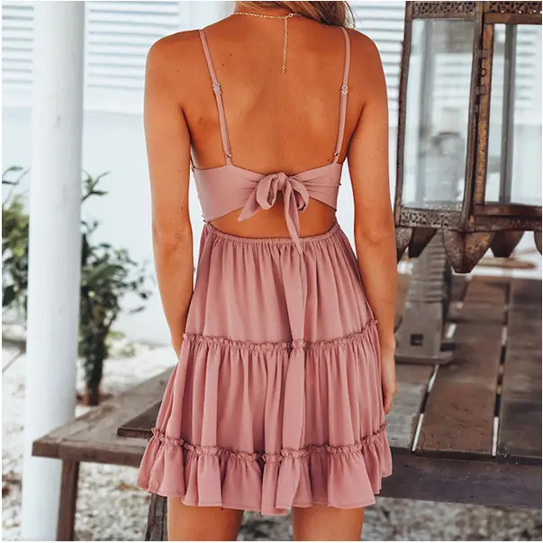 Red Lace Backless Dress for Women Mid-Skirt — feature 34
