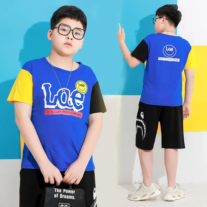 Plus Size Boys Blue Loose Sleeve T-Shirt Summer Wear - Image 2
