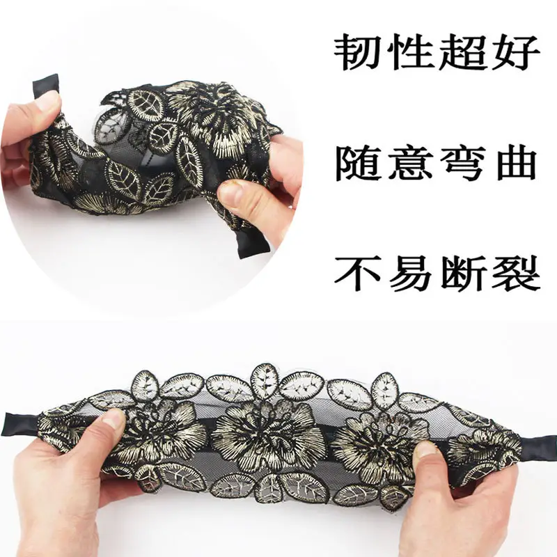 Black Embroidered Lace Headband for Women - Image 9