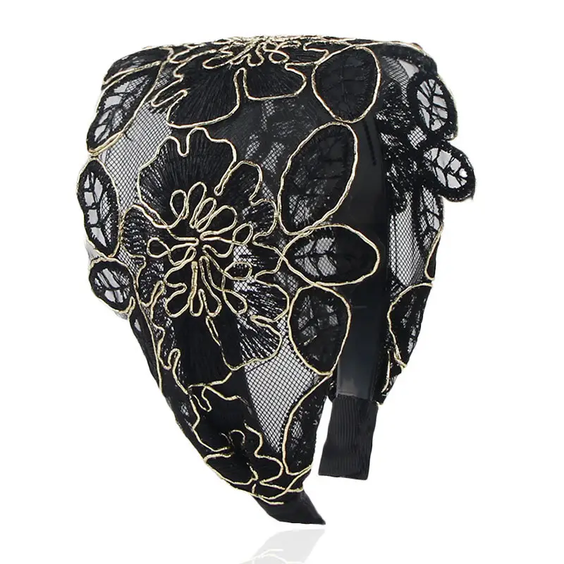 Black Embroidered Lace Headband for Women - Image 10
