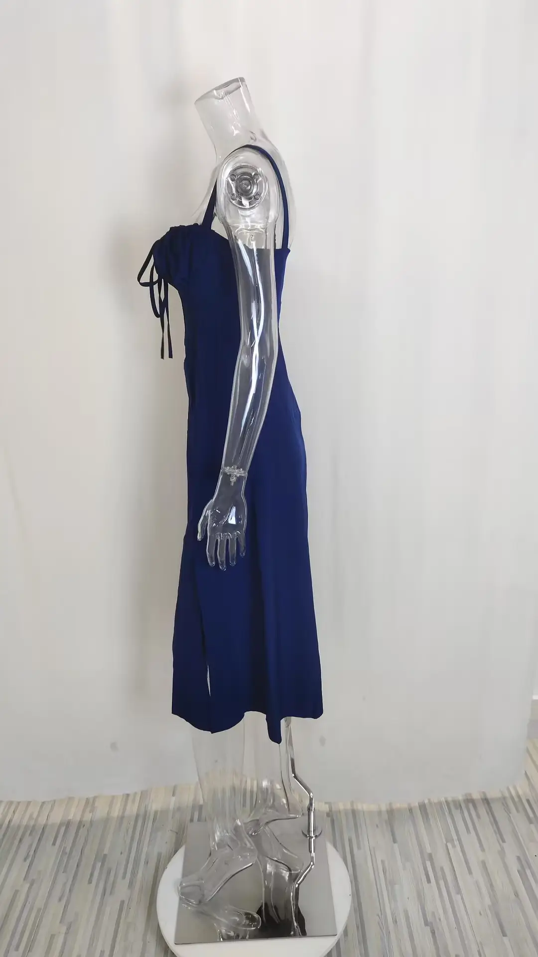 Blue Printed Backless Slit Dress for Women — feature 20