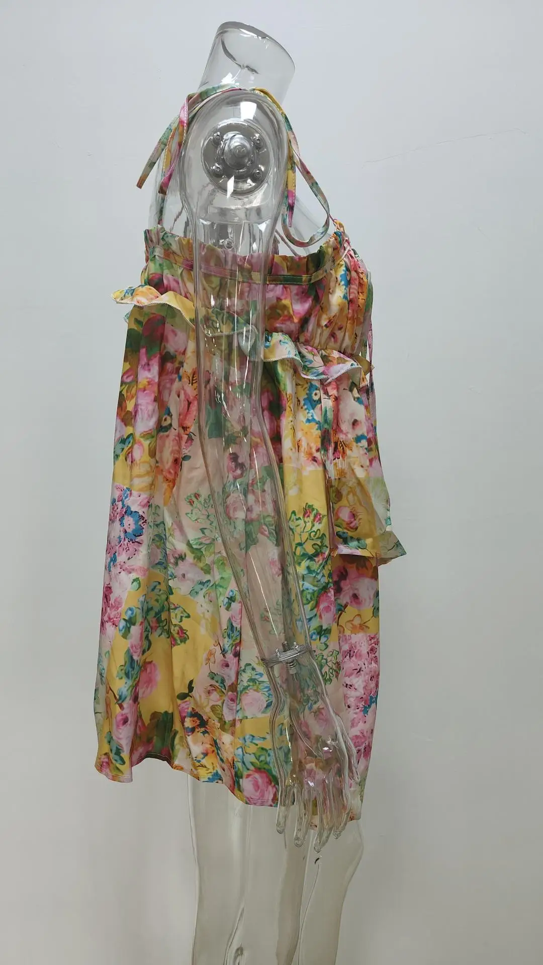 Blue Printed Backless Slit Dress for Women — feature 25