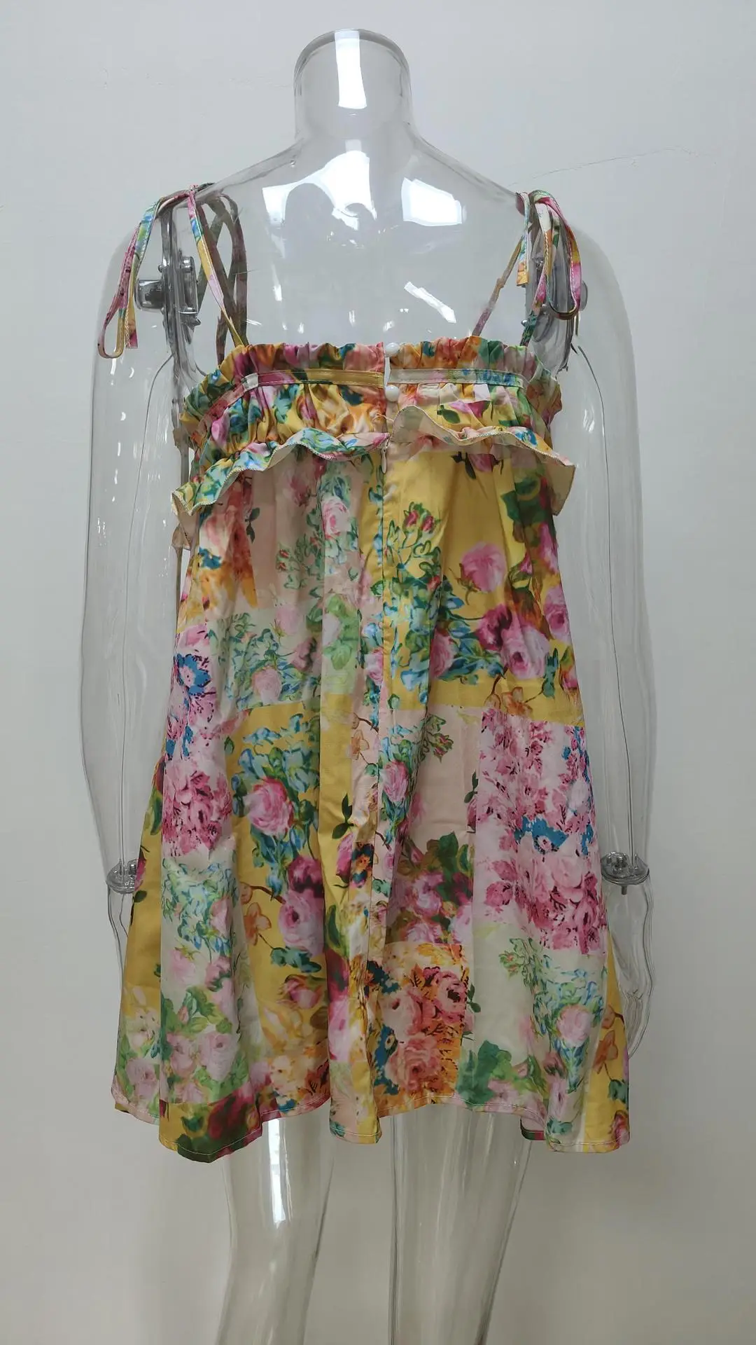 Blue Printed Backless Slit Dress for Women — feature 26