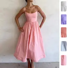 Blue Printed Backless Slit Dress for Women — feature 38