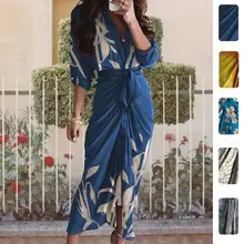 Blue Printed Backless Slit Dress for Women — feature 40