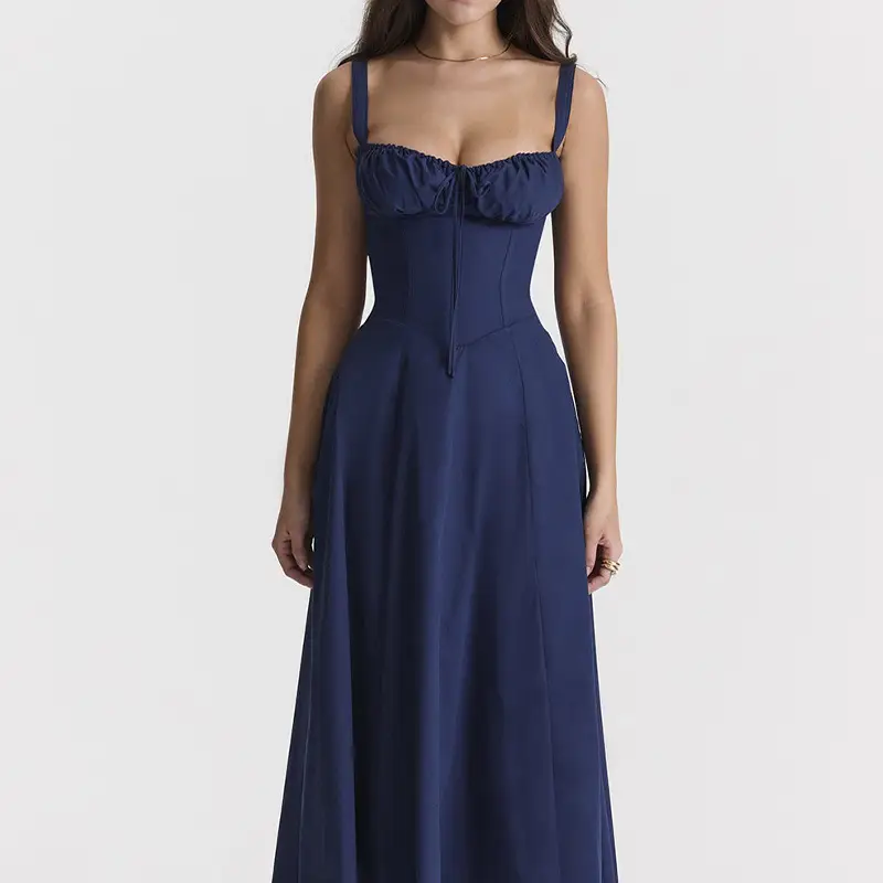 Blue Printed Backless Slit Dress for Women