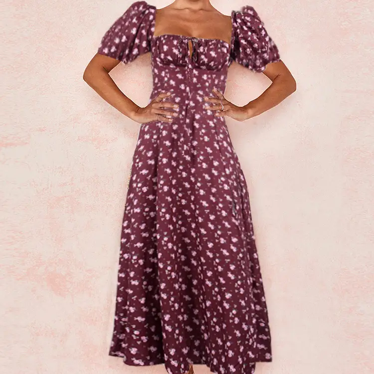 Blue Printed Backless Slit Dress for Women