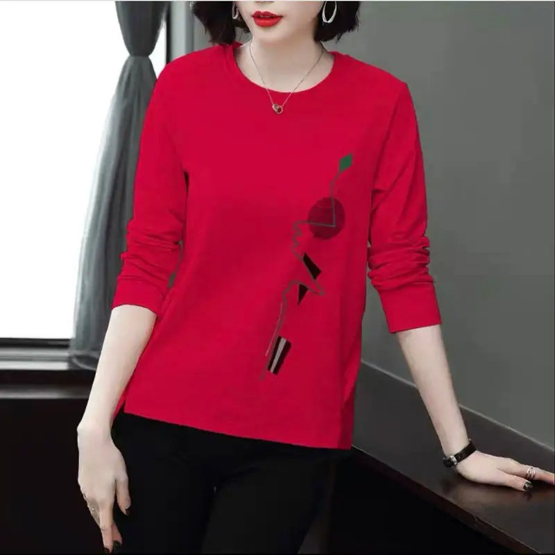 Women Printed Long Sleeve T-Shirt Blue Plus Size - Image 11