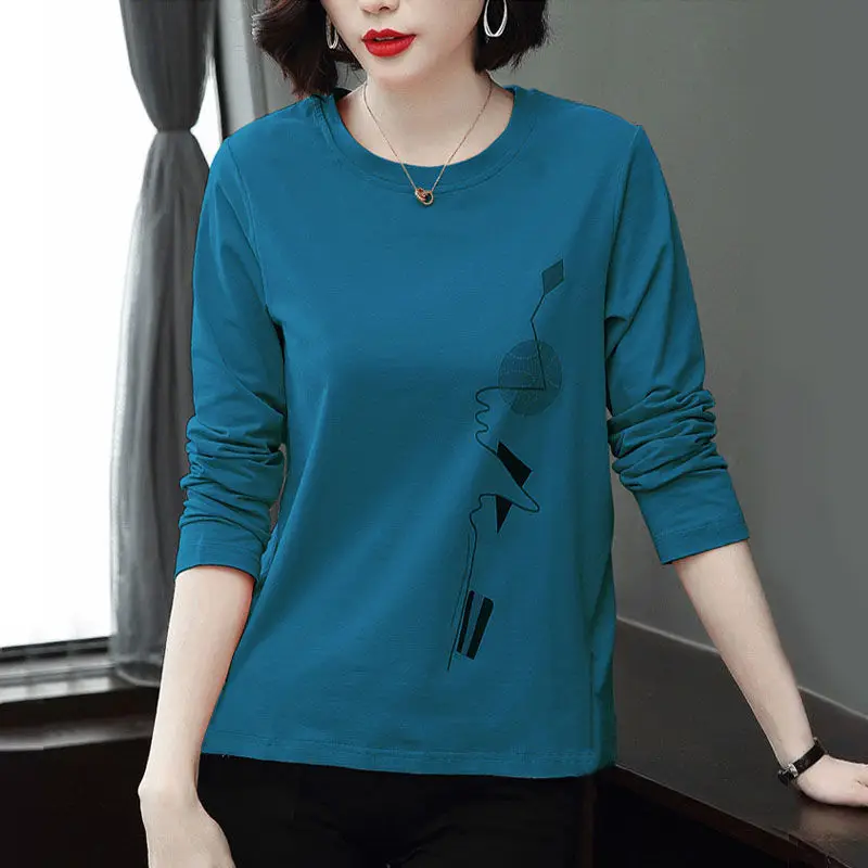 Women Printed Long Sleeve T-Shirt Blue Plus Size - Image 13